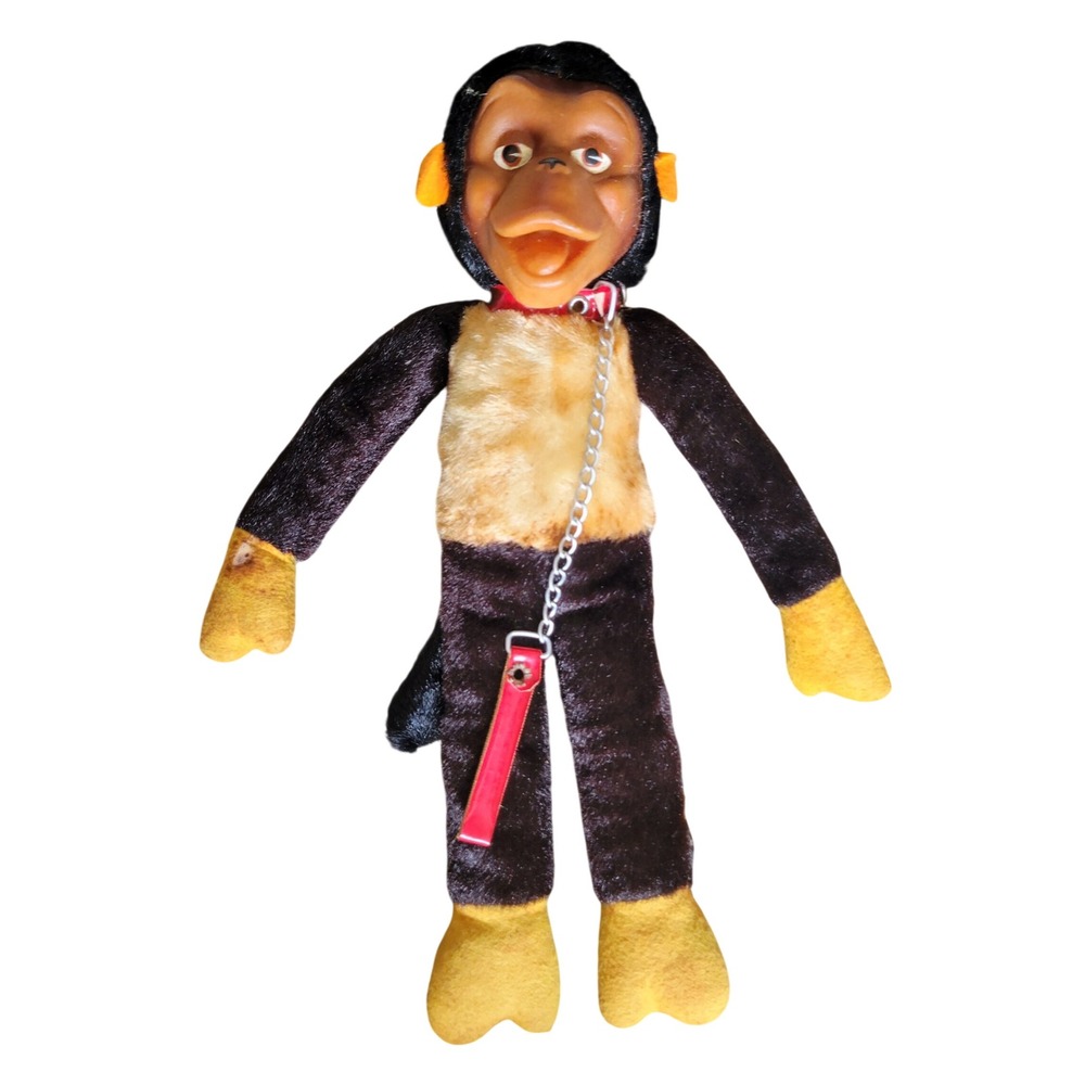 Vtg Jestia 621 Japan Rubber Face Plush Monkey Doll Original Tag Collar Leash